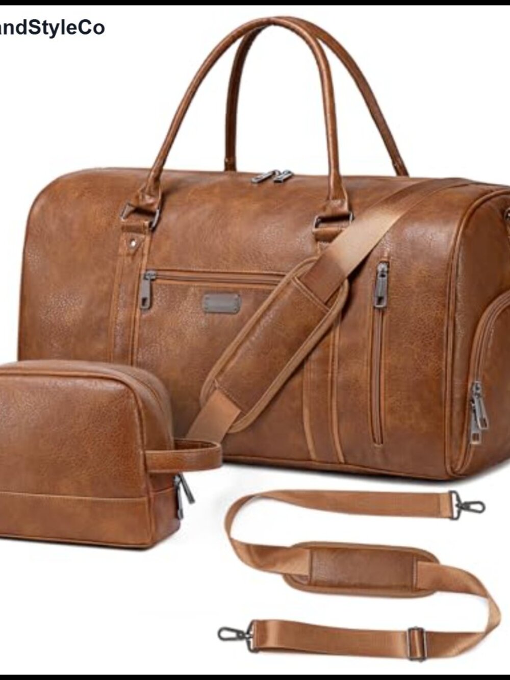 Large Travel Duffel Bag Faux Leather Weekender with Shoe Compartment Waterproof